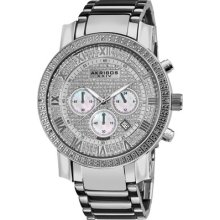 Akribos XXIV Men's Large Dial Diamond Quartz Chronograph Bracelet Watch (Silver-tone)