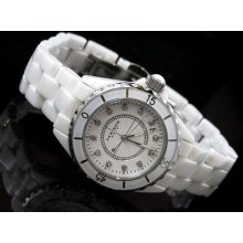 Akribos Xxiv Quartz Date White Ceramic Bracelet Watch Ak484wt