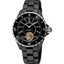 Akribos XXIV Watches Women's Automatic Black Skeletal Dial Black Ceram