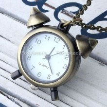 Alarm Clock Pendant Quartz Pocket Watch Necklace Chain