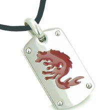 Amulet Brave Burgundy Wolf and Protection Stainless Steel Dog Tag Pen