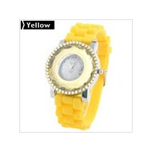 Analog Wrist Quartz Watch Wristwatch w Resin Strap for Lady - Yellow