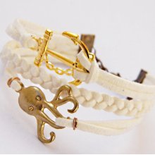 Anchor Bracelet, Braided Bracelet, Leather Bracelet, Charm Bracelet, Octopus Bracelet, Summer Bracelet