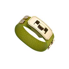 Andara Gold Light Green Leather and Crystal Twist Buckle Bracelet