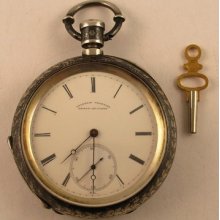 Antique Celestin Charpier Chaux De Fonds Sterling Niello Pocket Watch Key