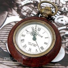 Antique Style White Quartz See Back Lady Pocket Watch Freeship