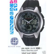 Aq-160w-1b Origial Casio World Time Watch Men's Black