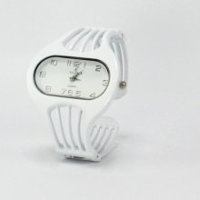 Art Deco White Cuff Watch Contemporary Style Enamel White Watch W1219