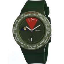 Atop Unisex Vwa World Timer Aluminum Watch - Green Rubber Strap - Green Dial - ATOVWA-03