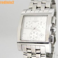 Auth Mens Longines Dolce Vita 1/10 Chronograph White Dial Ss Quartz Excellent