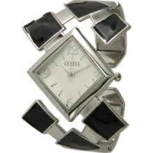 Authentic Black/white Geneva Bangle Watch Diamond Face Fashion 0074