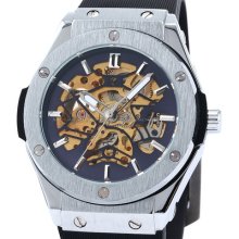 Automatic Mechanical Mens Classic Blue Skeleton Rubber Analog Sport Army Watch