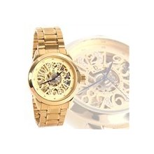 Automatic Mechanical Round Dial Wrist Watch With Alloy Strap Gold