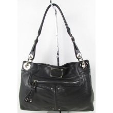 B. Makowsky Black Leather Shoulder Bag Hand Bag Purse