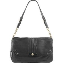 B.Makowsky Glove Leather Flap Shoulder Bag w/Turn Lock Hardware - Black - One Size