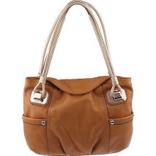 B. Makowsky Glove Leather Knotted Handle Shoulder Bag w/Metallic Trim - Nutmeg - One Size