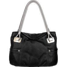 B. Makowsky Glove Leather Knotted Handle Shoulder Bag w/Metallic Trim - Black - One Size