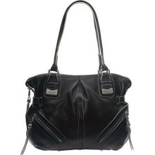 B. Makowsky Glove Leather Satchel with Zipper Pockets - Black - One Size