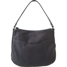 B. Makowsky Leather North/South Hobo with Braided Accent - Dark Grey - One Size