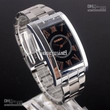 Bariho Mens Black Rectangle Stainless Steel Band Quartz Wrist Watch