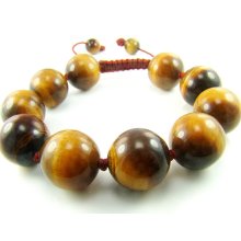 BB0324N Tiger's Eye Round Shape 16mm Gemstone Natural Healing Crystal Shamballa Chinese Knot Bracelet