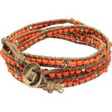 Beaded Brown String Cord with Button Knot Closure Wrap Bracelet Orang