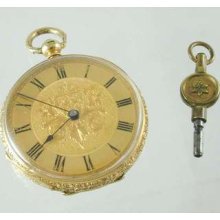 Beautiful Decorative Art Deco 18ct Gold Watch With Winding Key Circa 1920s