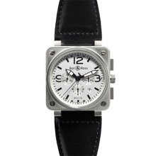 Bell & Ross Aviation Chronograph White Dial Leather Gents Watch Br 01 94 Whst