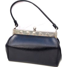 Betty D, French Vintage, Navy Blue Patent Leather 1950s Mad Men Style Handbag from Paris