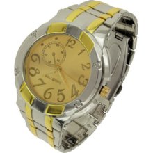 Bezel Round Gold Face Two Tone Tone Link Clipper Watch Men's