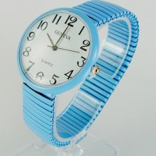 Big Number White Face Blue Stretch Band Bracelet Jumbo Watch