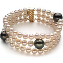 Black and White AA 5-11mm Tahitian and Freshwater Pearl Bracelet