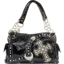 Black Belted Cross Purse with Rhinestone