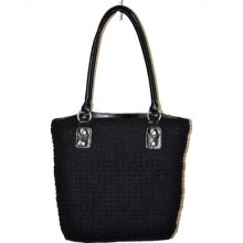 Black Cotton Macrame Lined Handbag Purse