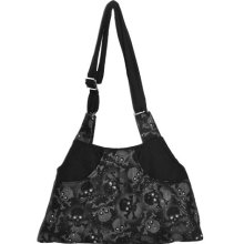 Black Gray Glitter Skulls Adj Strap Hipster Purse