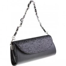 black grosgrain clutch purse with detachable chain