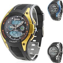 Black Men's Multi-Functional Blue Light Rubber Analog Digital Multi-Movement Wrist Watch