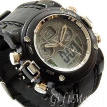 Black Military Army Dual Display Alarm Mens Boys Watch