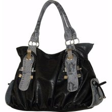 Black New York Top Zipper Hobo Handbag