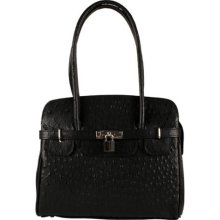 Black Ostrich-Style Italian Leather Handbag ...