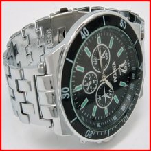 Black Quartz Dial Analog Luxury Sport Men Steel Wrist Watch 0003