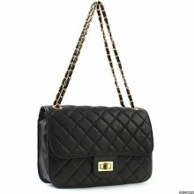 Black Quilted Gold Chains Basic Handbags Shoulder Crossbody Bags Purses