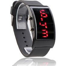 Black Silicone Band Square Frame Unisex Red LED Sports Wrist Watch