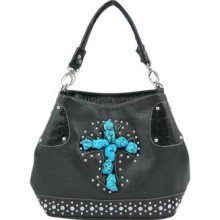 Black Turquoise Nugget Cross Rhinestone Purse Handbag