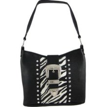 Black / White Zebra Print Bucket Bag Rhinestone Buckle