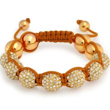 Bling Jewelry Gold Ball Crystal Bead Shamballa Inspired Bracelet 12mm