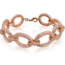 Bling Jewelry Rose Gold Plated Modern Oval Link Bracelet Pave Set Cubic Zirconia