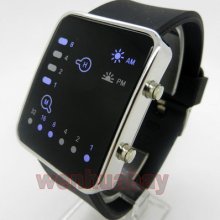 Blue Led Binary Watch Digital Black Silicone Band Sport Mens Womens Unisex L0507