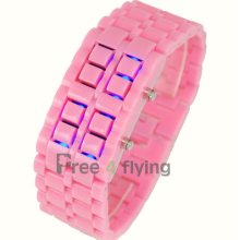 Blue Led Date Digital Trendy Pink Acrylic Bracelet Girls Lady Sport Wrist Watch