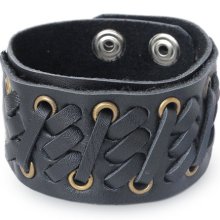 Bold Blacknovica Thailand Modern Men's Leather Wristband Bracelet